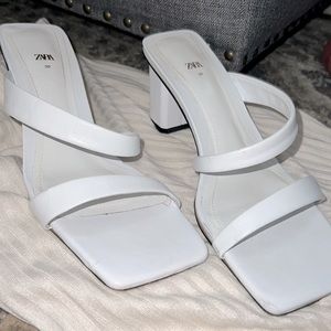 Zara White Block Sandals